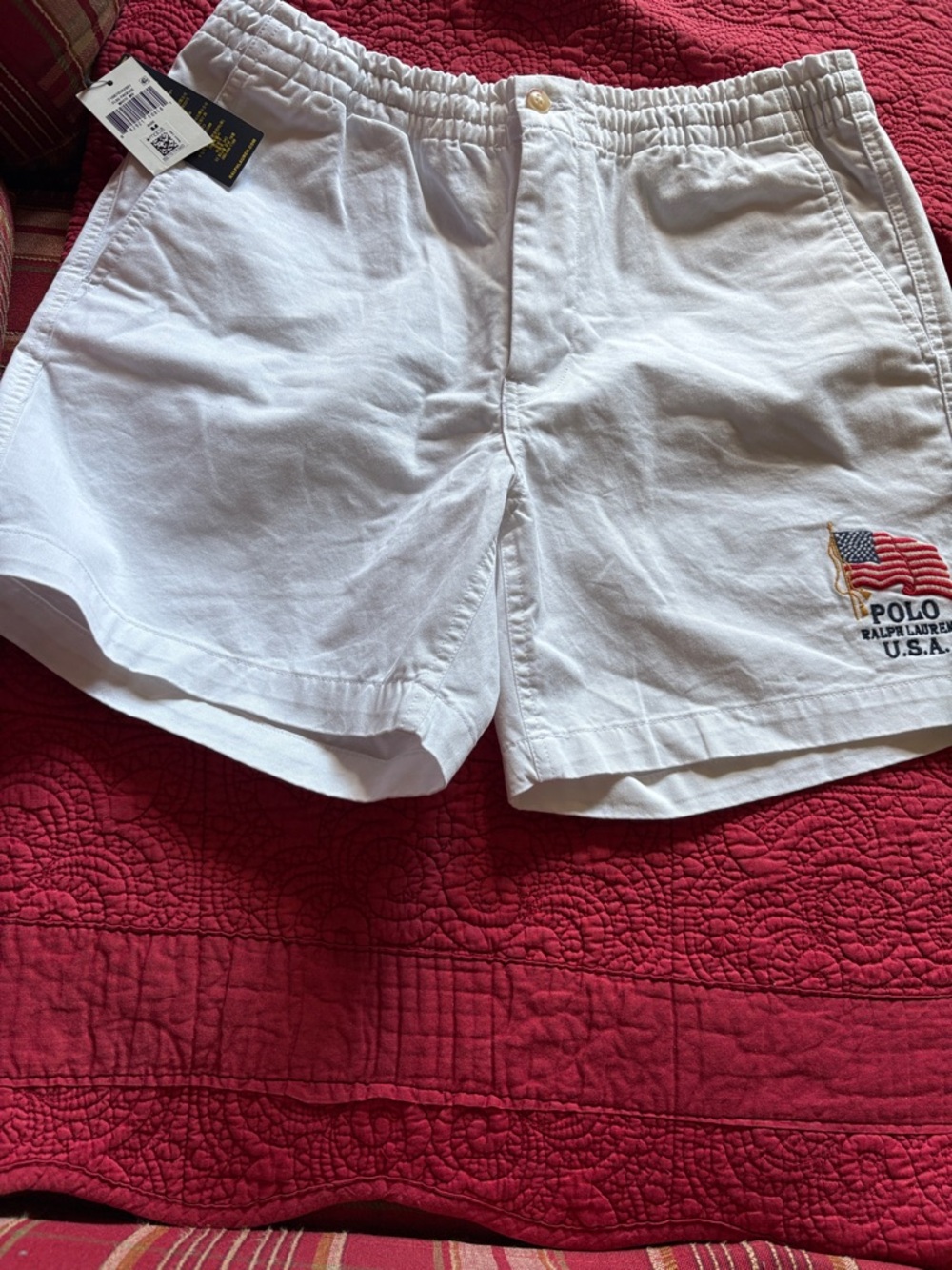 Polo by Ralph Lauren Men's White American Flag Embroidered Shorts